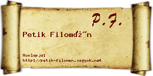 Petik Filomén névjegykártya